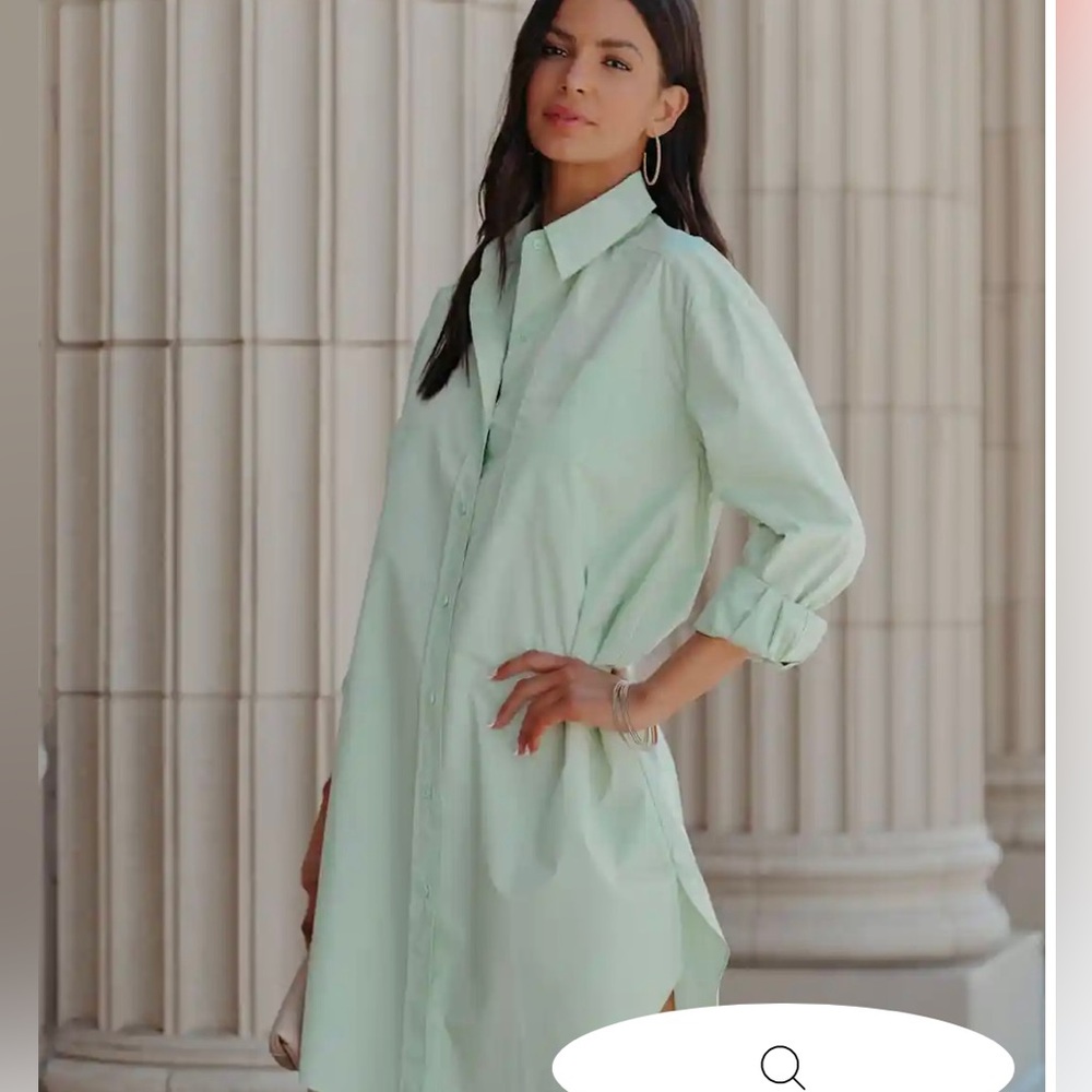 VICI: Harmony Cotton Button Down Shirt Dress - Pistachio - Medium - LIKE NEW